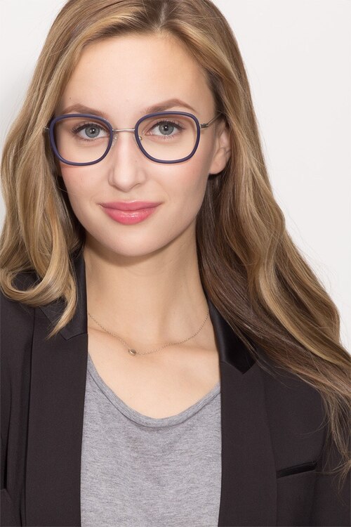 Trapeze Matte Navy AcétateMontures de lunettes de vue pour Femmes d'EyeBuyDirect