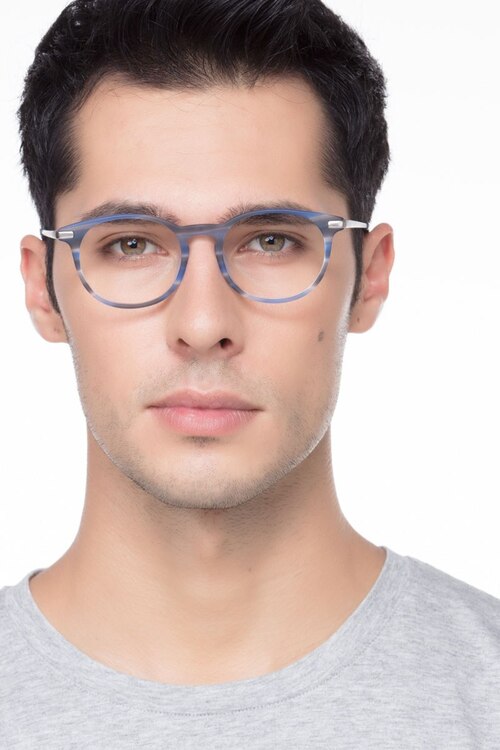 Mood Blue Striped AcetateEyeglass Frames for Men from EyeBuyDirect