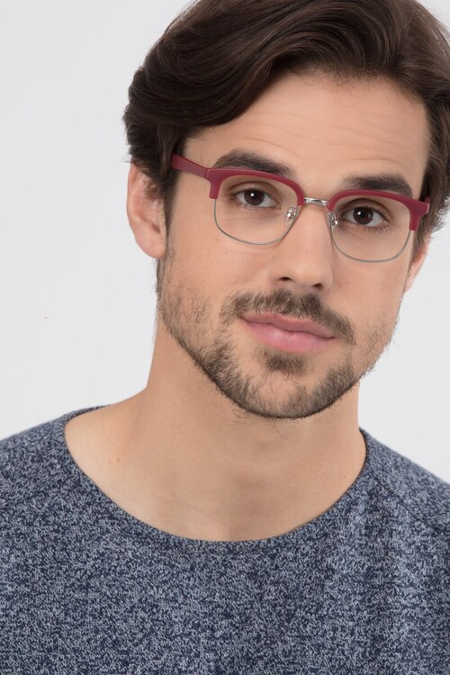 Yokote Matte Burgundy Plastic-metalMontures de lunettes de vue pour Hommes d'EyeBuyDirect