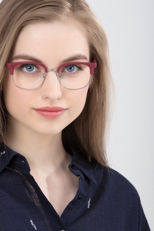 Yokote Matte Burgundy Plastic-metalMontures de lunettes de vue pour Femmes d'EyeBuyDirect
