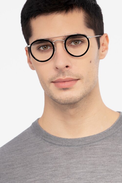 Architect Black Silver Acetate-metalEyeglass Frames for Men from EyeBuyDirect