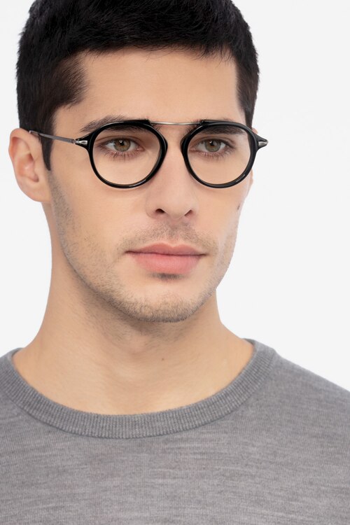 Terminal One Black Gunmetal Acetate-metalEyeglass Frames for Men from EyeBuyDirect