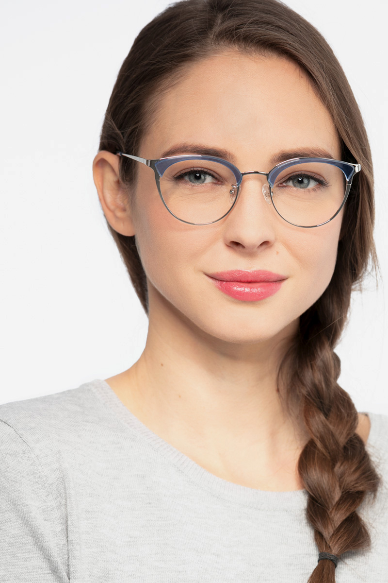 Bouquet Round Blue Silver Glasses for Women | Eyebuydirect