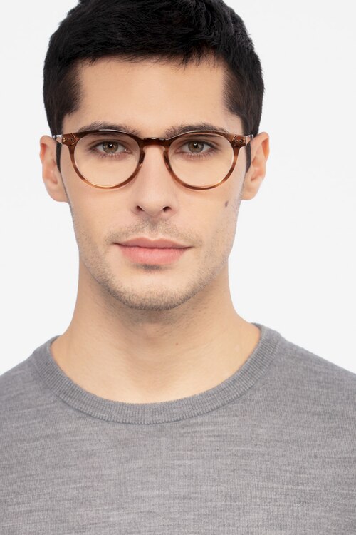 Traveller Brown Striped Acetate-metalEyeglass Frames for Men from EyeBuyDirect