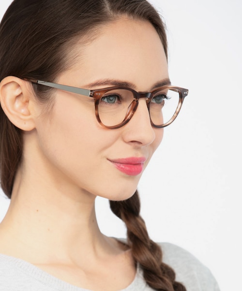 Traveller Brown Striped Acetate, MetalEyeglass Frames for Women from EyeBuyDirect