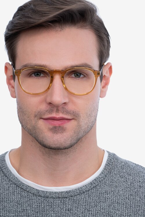 Akio Yellow Acetate-metalEyeglass Frames for Men from EyeBuyDirect