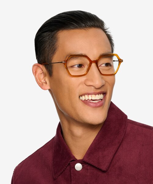 Carmel Mustard Acetate-metalEyeglass Frames for Men from EyeBuyDirect