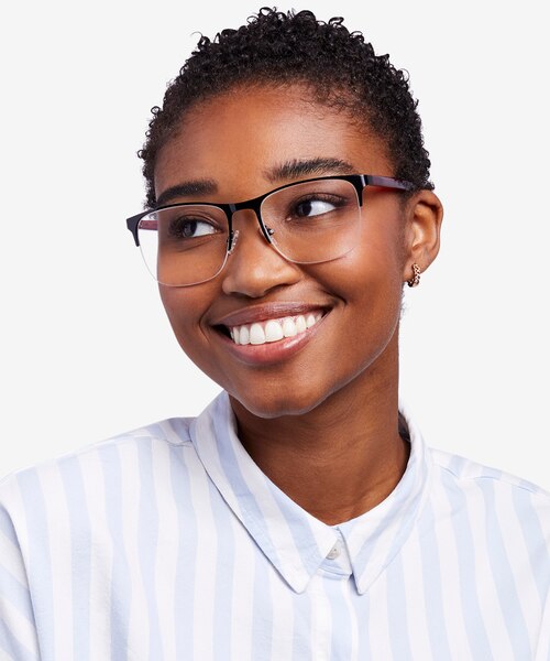 Emmerson Shiny Black & Red Acetate-metalEyeglass Frames for Women from EyeBuyDirect