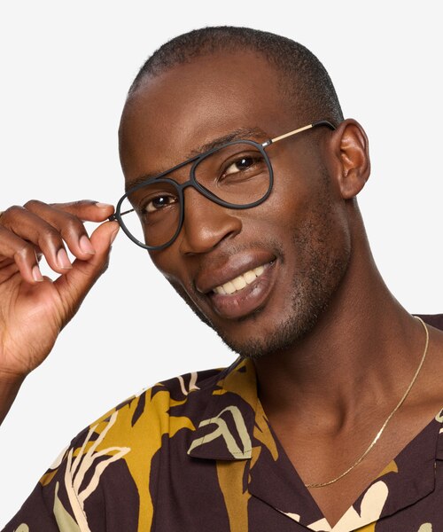 Clip Matte Black & Gold Plastic-metalEyeglass Frames for Men from EyeBuyDirect