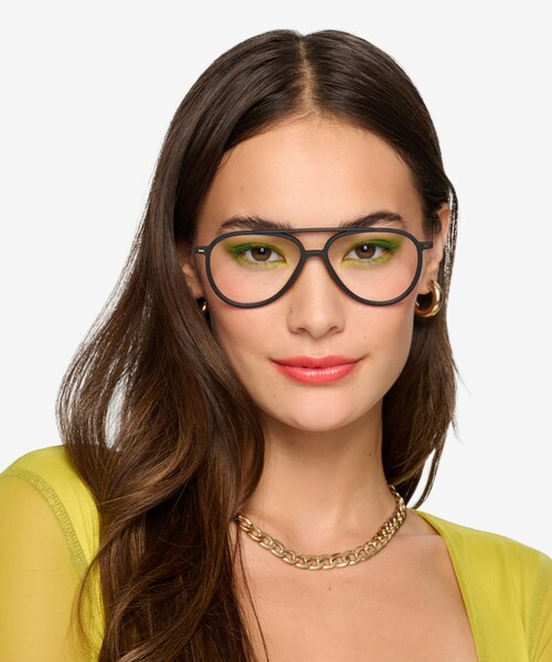 Clip Matte Black & Gold Plastic-metalEyeglass Frames for Women from EyeBuyDirect