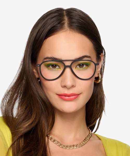 Clip Matte Black & Gold Plastic, MetalEyeglass Frames for Women from EyeBuyDirect