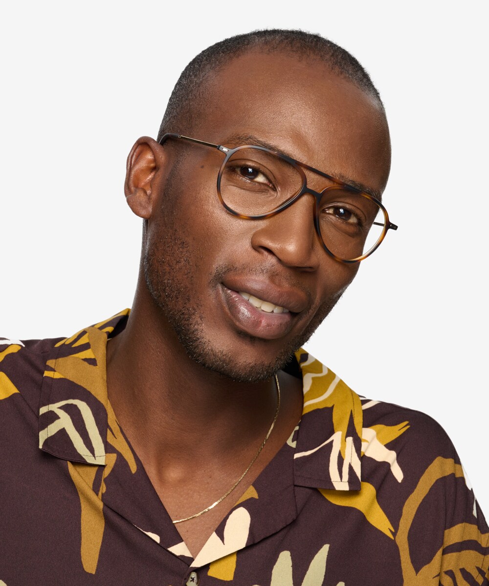 Clip Aviator Matte Navy & Gold Full Rim Eyeglasses | Eyebuydirect