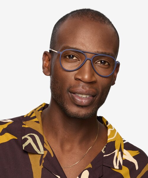 Clip Matte Navy & Gold Plastic-metalEyeglass Frames for Men from EyeBuyDirect