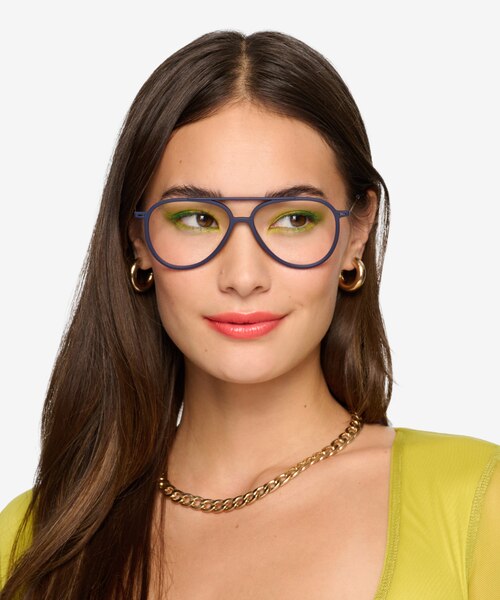 Clip Matte Navy & Gold Plastic-metalEyeglass Frames for Women from EyeBuyDirect
