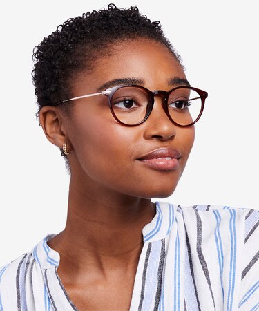 Clear Red & Rose Gold Particle -  Colorful Plastic Eyeglasses
