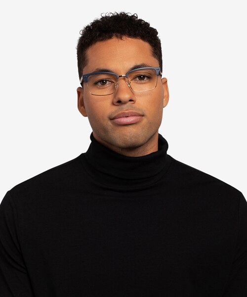 Renaissance Matte Blue & Gold MetalEyeglass Frames for Men from EyeBuyDirect