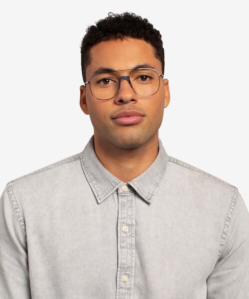 Subject Silver & Clear Blue Acetate-metalEyeglass Frames for Men from EyeBuyDirect