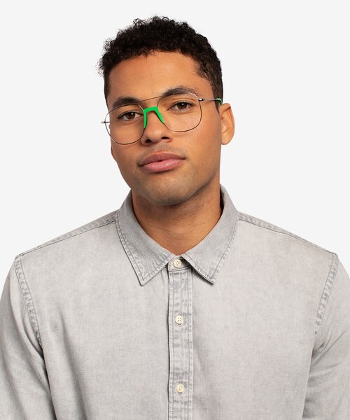 Subject Gunmetal & Green Acetate-metalEyeglass Frames for Men from EyeBuyDirect
