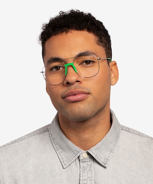 Subject Gunmetal & Green Acetate, MetalEyeglass Frames for Men from EyeBuyDirect