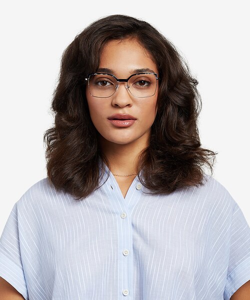 Further Blue Floral & Silver Acetate-metalEyeglass Frames for Women from EyeBuyDirect