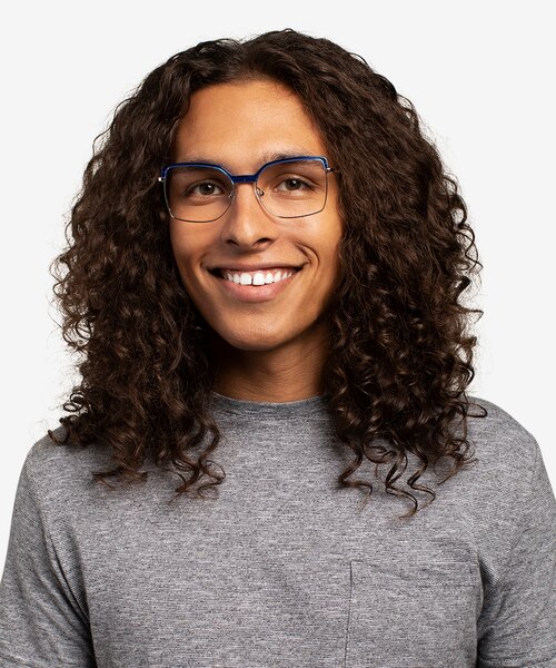 Further Blue & Silver Acetate-metalEyeglass Frames for Men from EyeBuyDirect