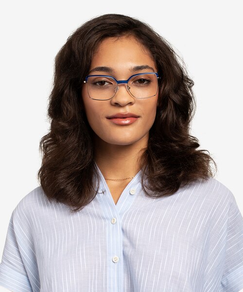 Further Blue & Silver Acetate-metalEyeglass Frames for Women from EyeBuyDirect