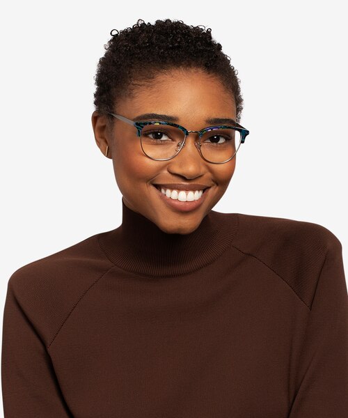 Sophisticated Blue Floral & Silver Acetate-metalEyeglass Frames for Women from EyeBuyDirect