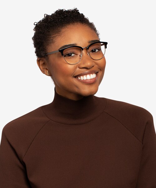 Sophisticated Black & Silver Acetate-metalEyeglass Frames for Women from EyeBuyDirect