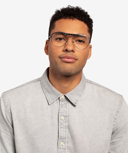 Mission Blue Striped & Gunmetal Acetate-metalEyeglass Frames for Men from EyeBuyDirect
