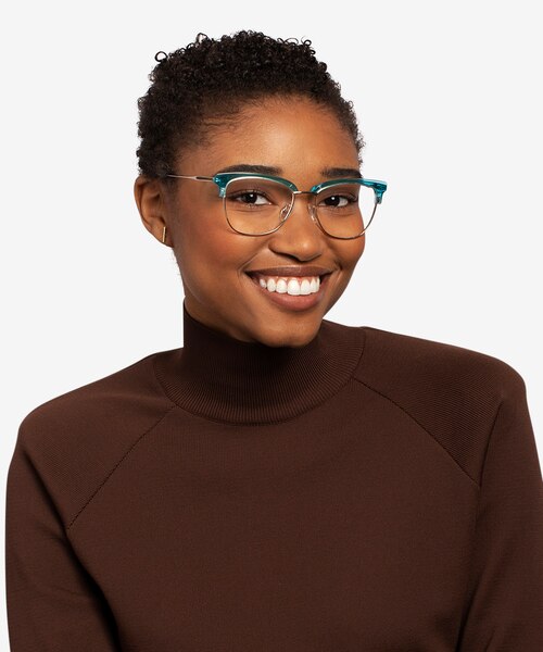 Gala Aqua & Gold Acetate-metalEyeglass Frames for Women from EyeBuyDirect