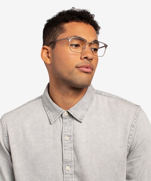 Break Clear Gray & Silver Acetate-metalEyeglass Frames for Men from EyeBuyDirect