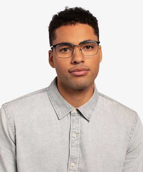 Break Blue Striped & Gunmetal Acetate-metalEyeglass Frames for Men from EyeBuyDirect