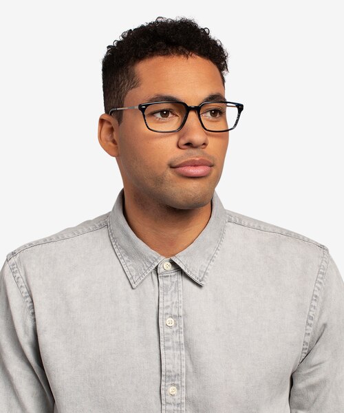 Fusion Blue Striped Silver AcetateEyeglass Frames for Men from EyeBuyDirect