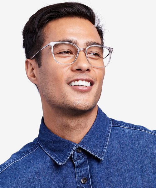 Confident Clear Gray Silver AcetateEyeglass Frames for Men from EyeBuyDirect