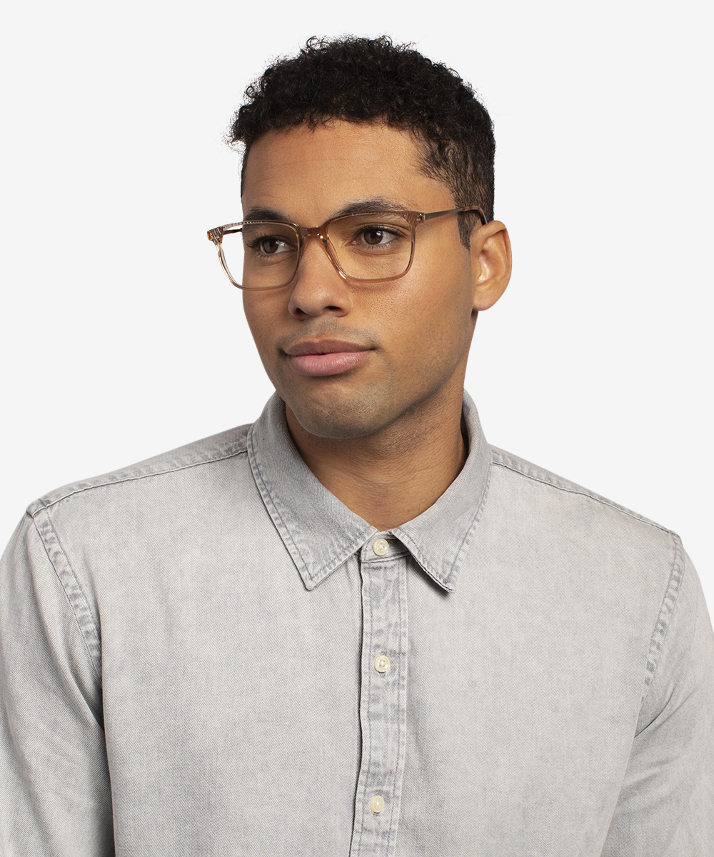 Venti Rectangle Clear Brown Glasses for Men | Eyebuydirect