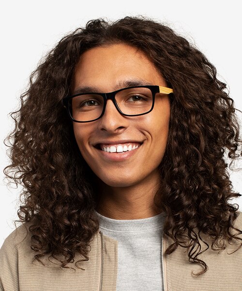 Taiga Black & Light Wood AcetateEyeglass Frames for Men from EyeBuyDirect