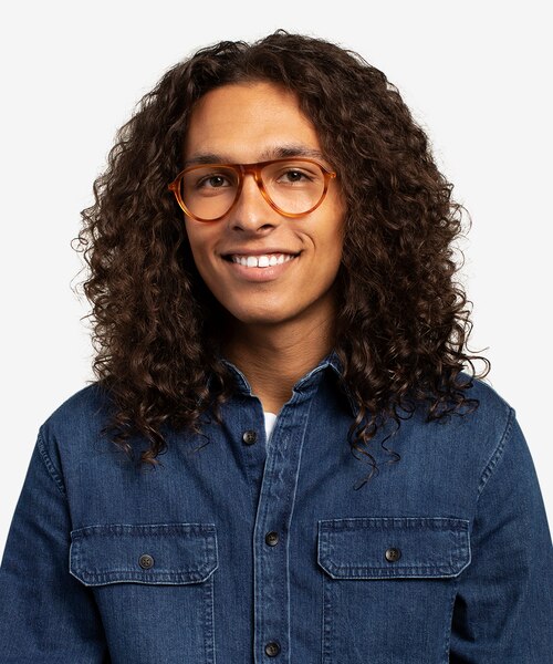 Stratosphere Brown Striped Matte Gold AcetateEyeglass Frames for Men from EyeBuyDirect