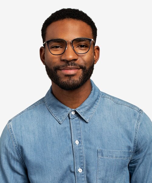Utamaro Gray Silver AcetateEyeglass Frames for Men from EyeBuyDirect