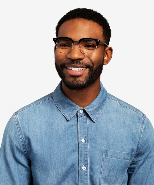 Komorebi Black Silver AcetateEyeglass Frames for Men from EyeBuyDirect