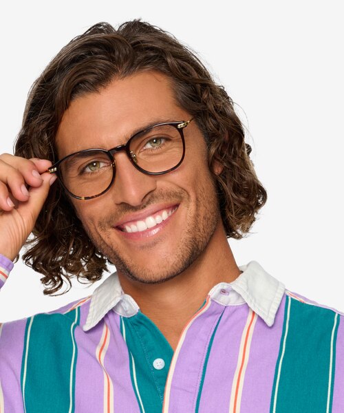 Hollis Tortoise Gold AcétateMontures de lunettes de vue pour Hommes d'EyeBuyDirect
