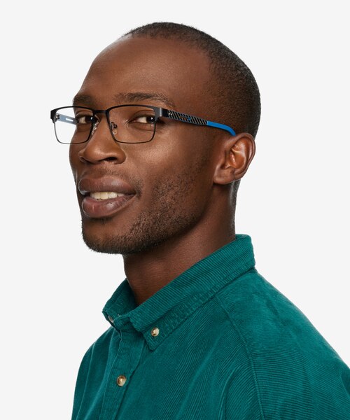 Victory Matte Black Blue Carbon-fiberEyeglass Frames for Men from EyeBuyDirect