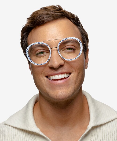 Plumeria Blue Floral AcetateEyeglass Frames for Men from EyeBuyDirect