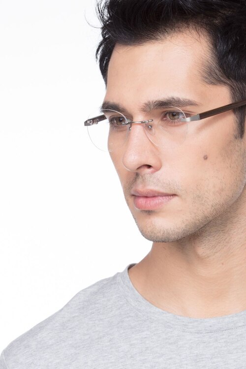 Fuse Matte Silver Wood-textureEyeglass Frames for Men from EyeBuyDirect