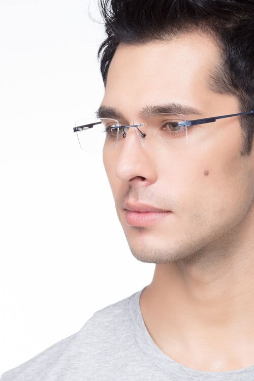 Pyramids Blue MetalEyeglass Frames for Men from EyeBuyDirect
