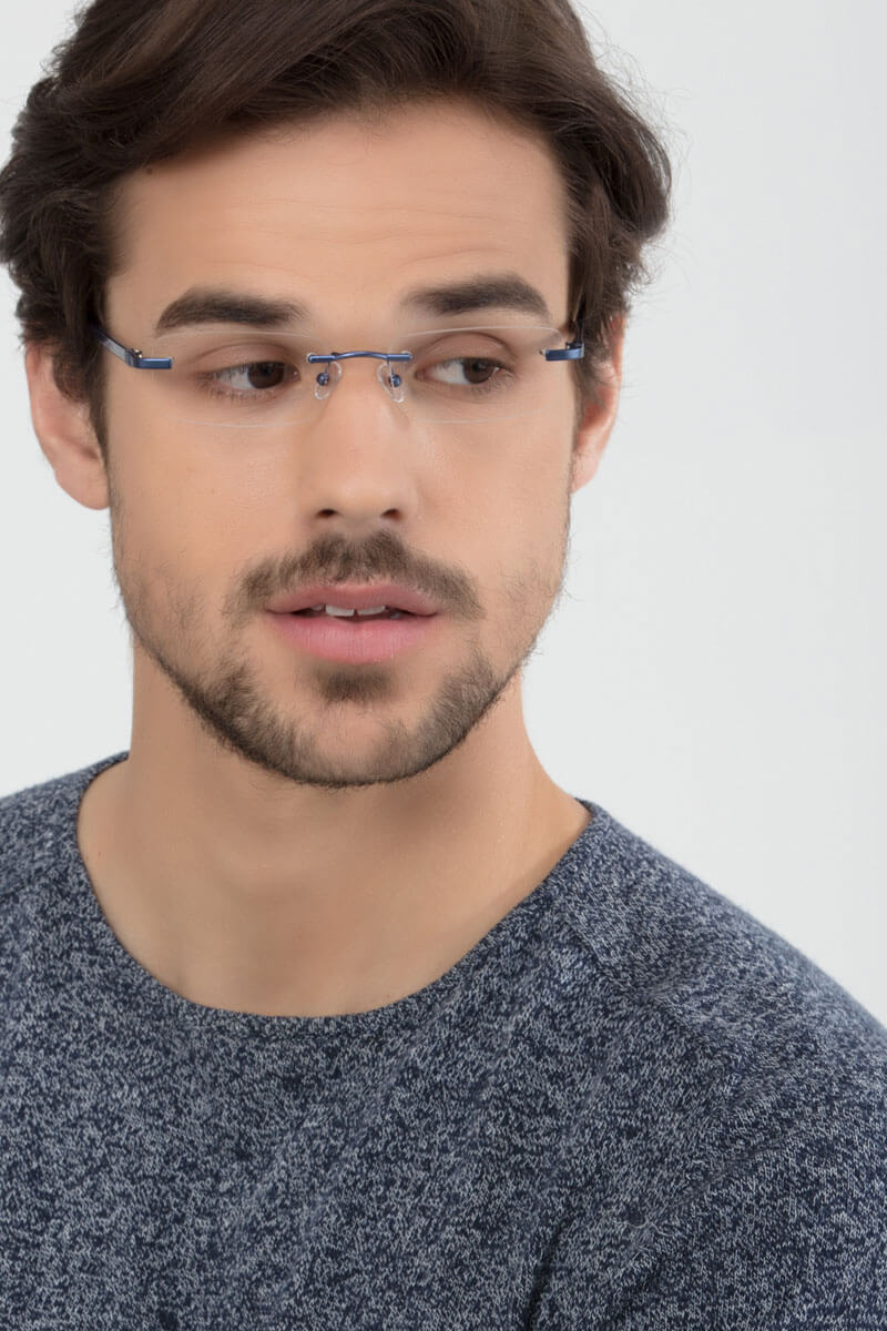 Montecelio Rectangle Navy Rimless Eyeglasses 