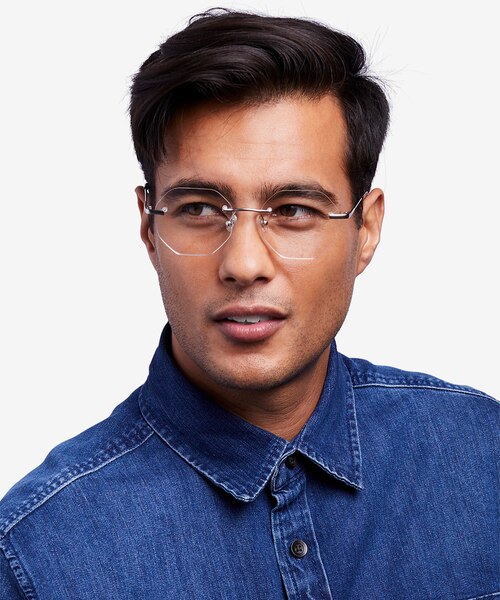 Generous Matte Silver MétalMontures de lunettes de vue pour Hommes d'EyeBuyDirect
