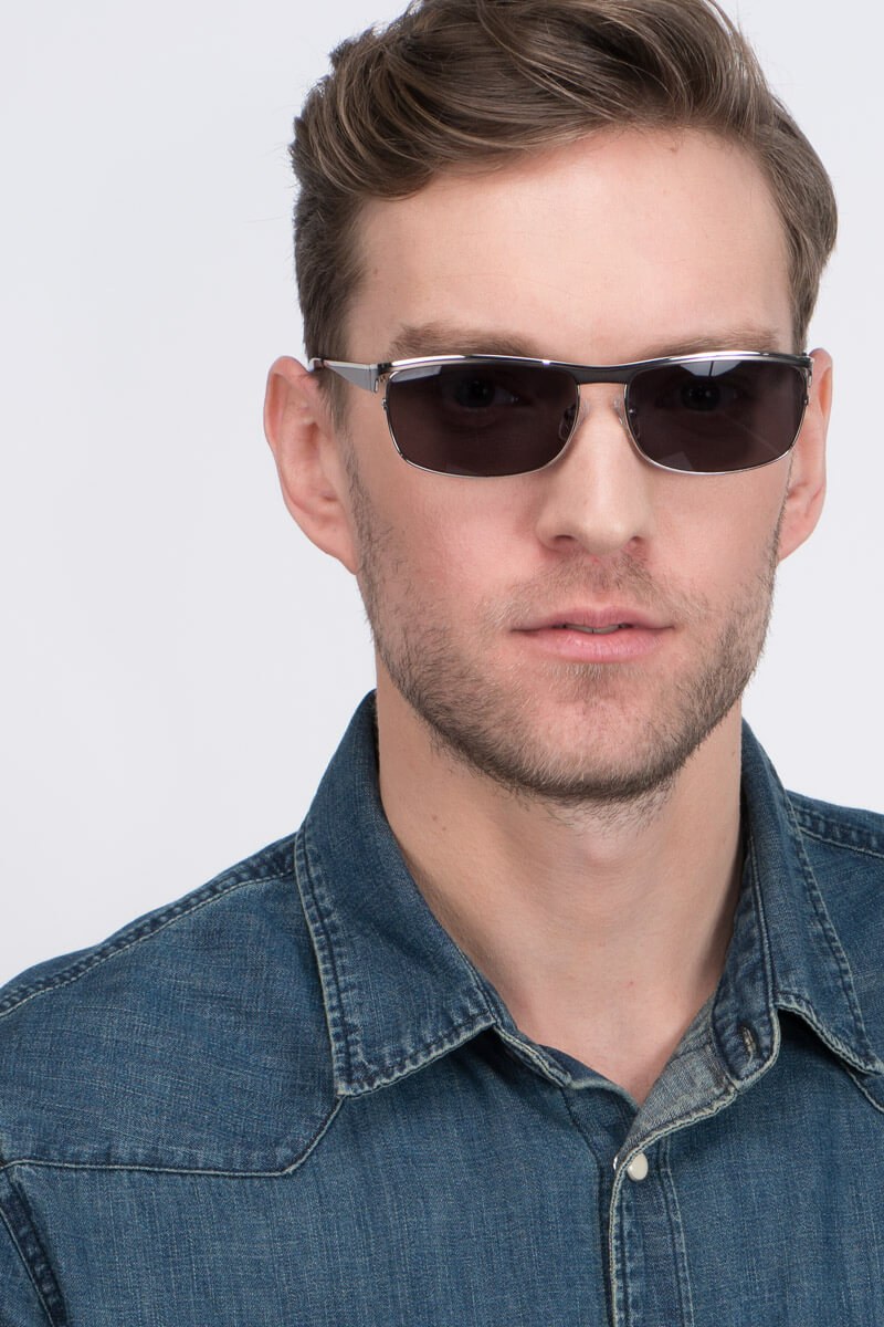 Brighton - Rectangle Silver & Black Frame Sunglasses For Men | Eyebuydirect