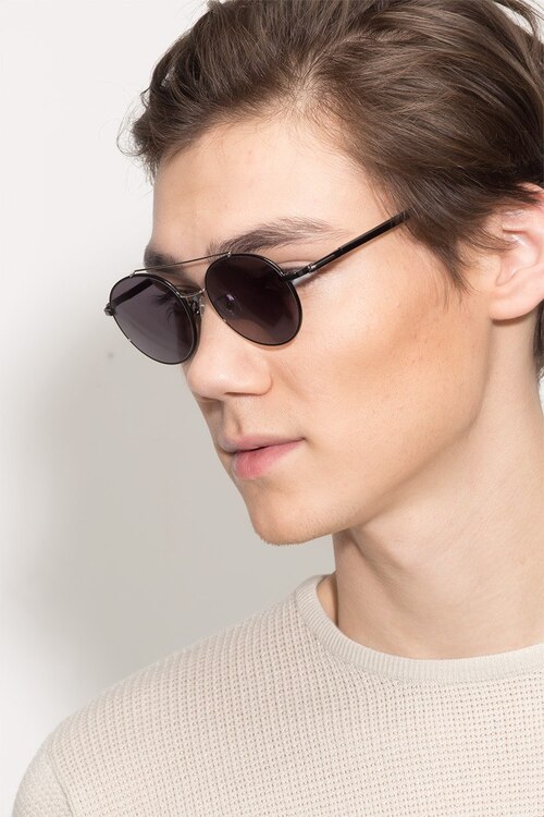 Hendrix Black & Silver MetalSunglass Frames for Men from EyeBuyDirect