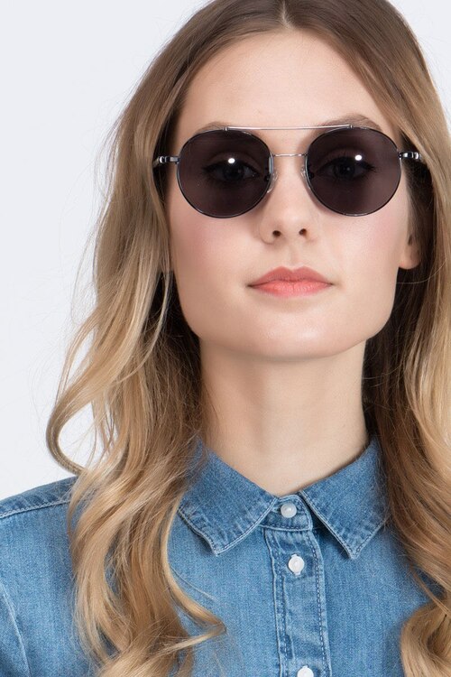Hendrix Black & Silver MetalSunglass Frames for Women from EyeBuyDirect