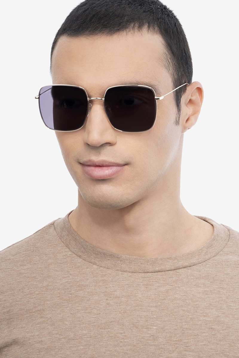 Voyager - Square Golden Frame Prescription Sunglasses | Eyebuydirect Canada